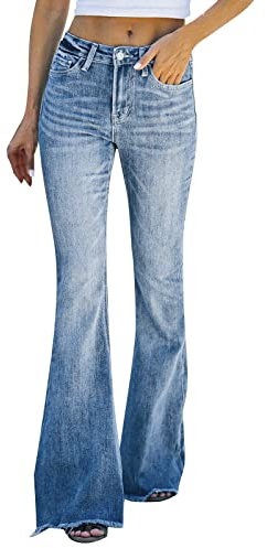 Briskorry Jeanshose Damen Bootcut Schlaghose,Hohe Taille Skinny Pants Mode Distressed Cargohosen Casual Frauen 90'S Flare High Rise Jeans Lässige Strecken Flared Bootcut Jeans Slim Fit Jeanshose, M
