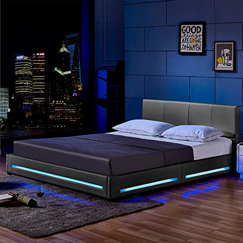 Home Deluxe - LED Bett Asteroid - Dunkelgrau, 180 x 200 cm - Inkl. Lattenrost I Polsterbett Design Bett inkl. Beleuchtung