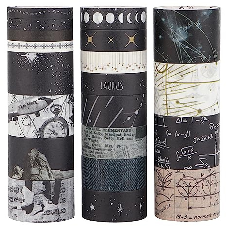LGEGE 20 rouleaux de ruban Washi Tape Univers mystérieux, 5/10/15/20/25 mm de large, ruban japonais de masquage décoratif pour Scrapbook, Bullet Journal, emballage cadeau (4m)