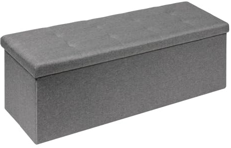 Bonlife Ottoman Storage Bench, Foot Stool with Storage Foldable Box Chest | End of Bed Bench, Folding Extra Large Ottoman Storage Box, Linen-Look Footstool for Living Room, Bedroom, 110x38x38cm, Grey