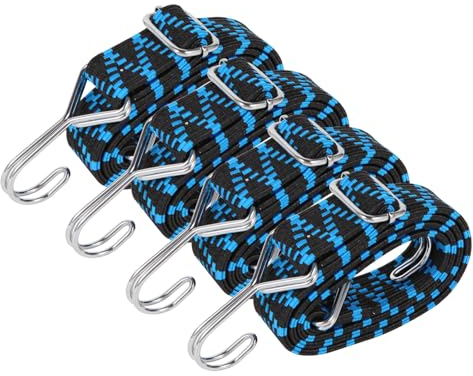 Verstellbar Spanngummi mit Haken,4er Expander mit Haken Gepäckspanner 100CM Gummispanner mit Haken für Sackkarre Gepäckträger Fahrrad Motorrad Camping Blau.