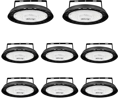 Blivrig 8 st 100 W LED verkstad UFO 6 500K kall vit med stativ, 1 0 000 LM industriell lampa pendellampa IP65 vattentät, 144 LED hög bär, takbelysning, för lager, fabrik