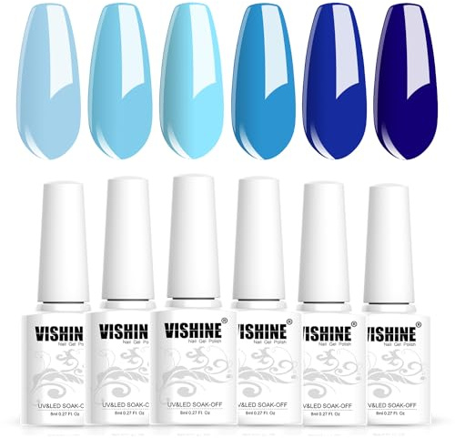 Vishine Set di 6 smalti in gel per unghie da blu chiaro a scuro, Soak-Off UV LED Gel Polish, 8 ml, per nail art & fai da te manicure a casa
