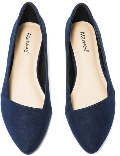 Ataiwee Women's Wide Width Flat Shoes - Ladies Pointed Toe Suede Slip On Office Ballet Flats.(1908076-2402, BL/MF, UK9 Wide)