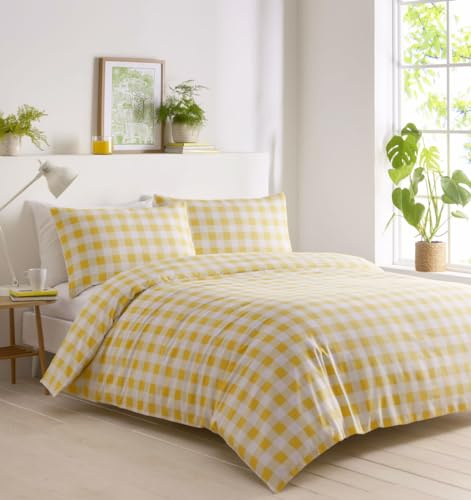 Set Copripiumino Gingham a Quadretti Biancheria da Letto Copripiumino e Federe (Giallo, Doppio)