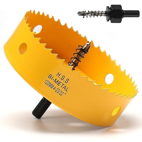 120 mm Lochsäge, Bimetall-Lochschneider für Holz, Lochsägenbohrer mit 35 mm Schnitttiefe, HSS-Bohrlochschneider zum Schneiden von Kunststoff, Trockenbau und Fiberglas