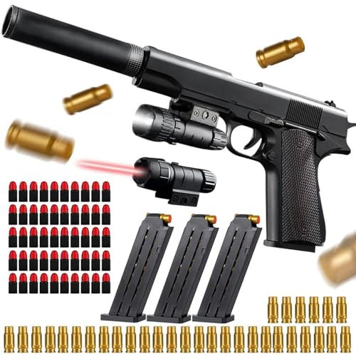 Pistola de Espuma Blaster,Foam Blasters,Pistola de Juguete Realista,Pistola Juguete con silenciador,Toy Gun con Eyección de Carcasa Revista Shell,Modelo de Pistola para 14 Regalos para niños (Negro)