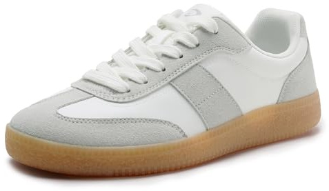 Rihero Women's Fashion Sneakers White Tennis Shoes Non Slip Comfortable Walking Shoes Round Toe Retro Sneakers Size 7.5