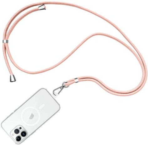 WOOZ Phone Lanyard Crossbody Phone Strap, 1.6m Nylon, Rose Pink