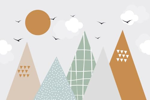 A.S. Création Fototapete Mountains 3,75 m x 2,50 m - WALLLOVE Kinderzimmer-Tapete mit Bergen in Beige, Orange inkl. Kleister - DD129601