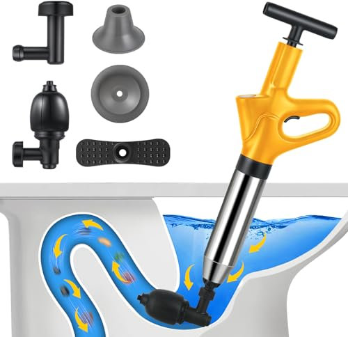 Deboucheur Canalisation, Ventouse Deboucheur avec Baromètre, Débouche Toilette avec Quatre Ventouses pour les Toilettes, les Salles de Bains, les Éviers et les Canalisations