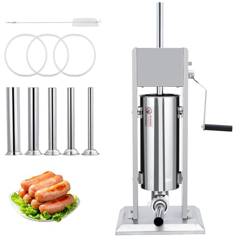 Sausage Stuffer, Manual 22LBS/10L Sausage Maker Machine, Meat Stuffer with Dual Speed, Stainless Steel Heavy Duty Sausage Filler with 4 Stuffing Tubes, for Commercial and Home Use