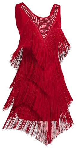 FYMNSI Vestido de baile latino para mujer, borlas, flecos, diamantes de imitación, sin mangas, profesional, para baile de salón, tango, salsa