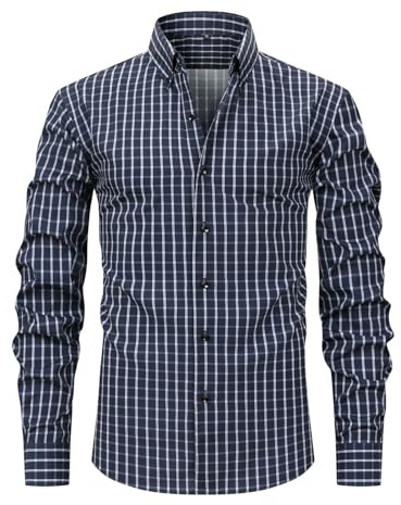 Generisch Camisa de cuadros para hombre | Camisa formal para hombre de ajuste delgado de manga larga con camisa de punto para boda con botones de confort elástico Camisa de flores para hombre de manga
