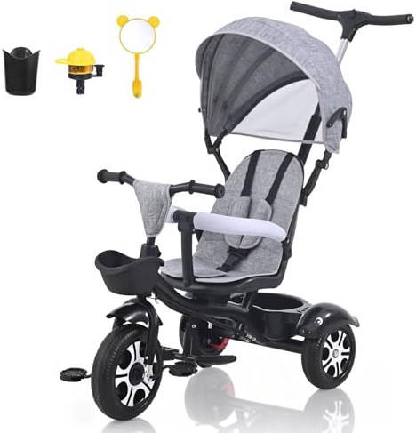 6 in 1 Toddler Bike,Multi-functional Tricycle, Balance Training, Removable Pedals Featuring Bottle Holders, Storage Baskets,Baby Trike Push with Parent Handle,for Ages 9 Months to 5 Years
