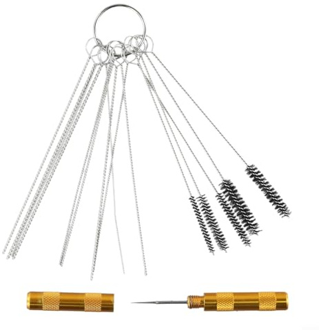 Kit d'outils de nettoyage et de réglage de buse de lave-glace de voiture avec 1 aiguille dorée, 10 aiguilles argentées, 5 brosses multi-tailles compatibles avec précision pour lave-glace de véhicule