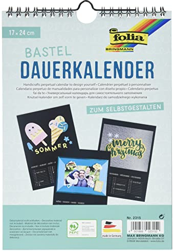 folia 2315 - Dauerkalender mit Spiralbindung, Bastelkalender, 17 x 24 cm, schwarz - zum Selbstgestalten