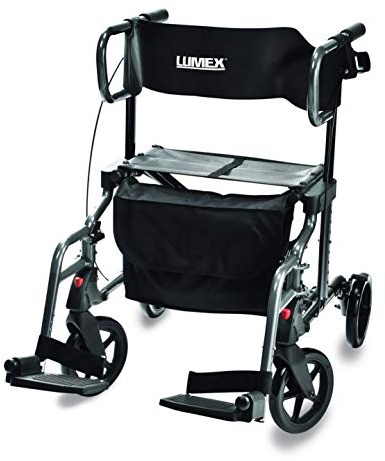 Lumex HybridLX 2-in-1 Hybrid Rollator Wheelchair – Folding Mobility Aid with Seat & Transport Chair Function