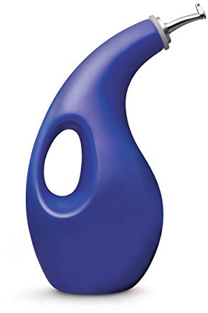 Rachael Ray Solid Glaze Ceramics EVOO Olive Oil Bottle Dispenser with Spout - 24 Ounce, Blue
