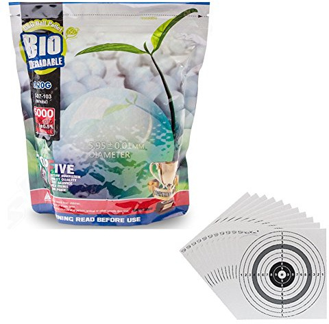 G&G Softair BBs - Palline da softair bio, 0,20 g, calibro 6 mm, 5000 pezzi, munizioni softair di precisione (1 kg) + 25 bersagli ShoXx.® Shoot-club