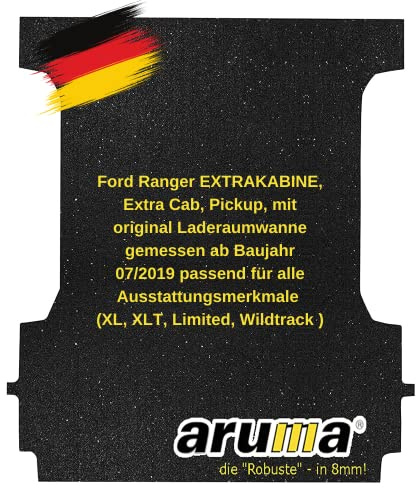 aruma® Antirutschmatte kompatibel für Ford Ranger Pickup EXTRAKABINE mit original Laderaumwanne gemessen ab Baujahr 07/2019-05/2023
