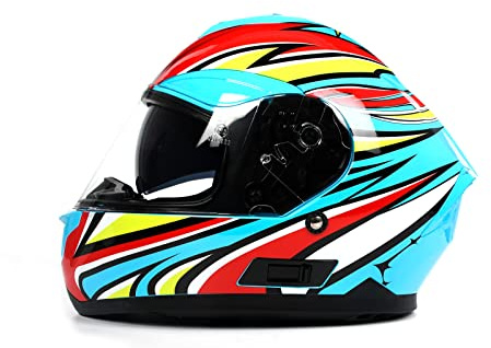 BHR Casque intégral moto homologué ECE | Casque moto pour hommes et femmes avec déclenchement micrométrique | WIND ROSE BLUE | XL