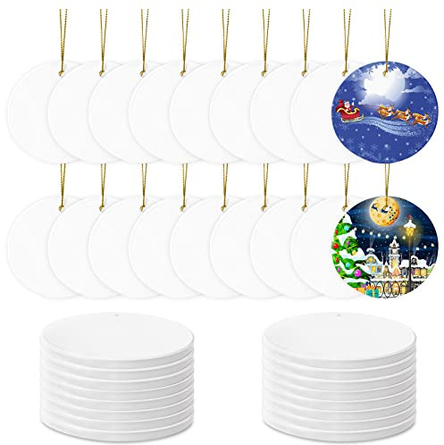 Sublimation Ceramic Ornaments - Bulk Ceramic Discs for Heat Press Printing - White Round Porcelain Personalized Xmas Tree Keepsake Crafts Gift - 48pc