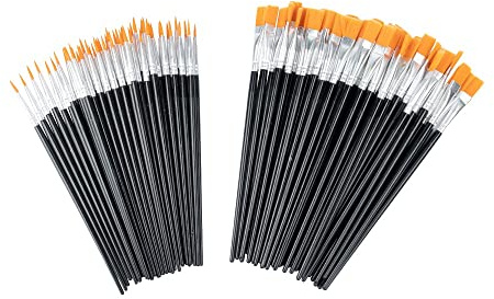 Ideen mit Herz penselset | nylon konstnärsborste | storpack | rund pensel och platt pensel | 100 stycken