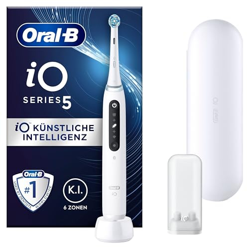 Oral-B iO Series 5 Electric Toothbrush, 5 Cleaning Modes for Dental Care, LED Display & Travel Case, Valentine's Day Gift for Him/Her, Designed by Braun, Quite White