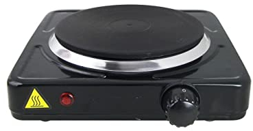 FLM SYSTEM FORNELLO ELETTRICO 1000W ACCIAIO 1 PIASTRA TERMOSTATO 5 LIVELLI TEMPERATURA PIASTRA GHISA CAMPEGGIO PORTATILE