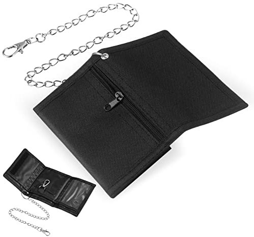 Photect RFID Slim Geldbeutel Kinder Portmonee Mädchen Junge Geldbörse mit Ketten Clip Reißverschluss Herren Dreifache Geldtasche für Münztasche Geschenke, 12 x 8 x 1 cm (Schwarz, Einfach)