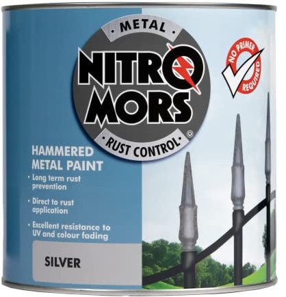 Nitromors Hammered Metal Paint, Silver, UV & Rust Resistant Gloss for Metal Doors, Furniture, Gates, No Primer Needed 2.5 L