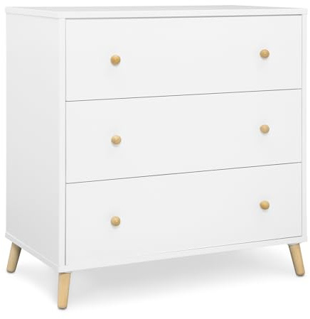 Delta Children Essex 3 Drawer Dresser with Interlocking Drawers, Bianca White/Natural