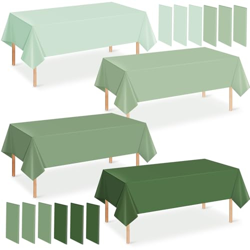 Hallswl 12Pcs 54×108 Inch Sage Green Tablecloth 4 Green Colors Disposable Plastic Rectangle Table Cover for Baby Shower Bridal Wedding Birthday Party Decorations and Supplies