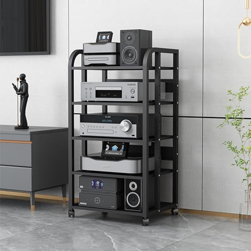 Meuble stéréo Meuble stéréo Meubles de rangement pour médias avec tiroirs de rangement, 5 Tiers Vintage Audio-Video Media Stand, Tour d'étagère pour matériel électronique pour home cinéma ( Size : 5-T