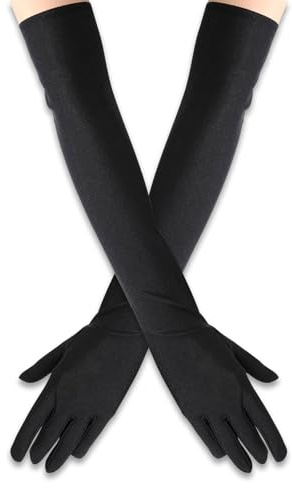 YIAJIA Long Black Satin Gloves - 21 Stretchy Opera Gloves for Evening Party, Dance, Wedding, Prom & Halloween Fancy Dress, 20.5
