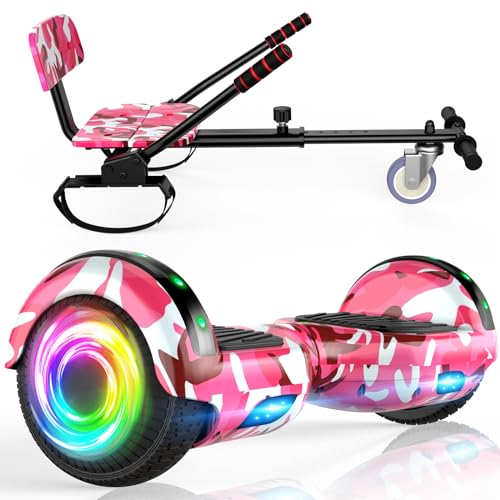 Hoverboards for Children, 6.5 Inch Self-Balancing Hoverboard with Go-kart and LED Lights, Bluetooth Speaker, Gift for Children