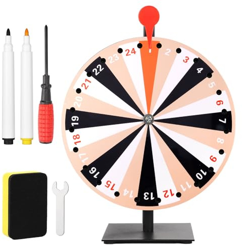 Gosknor 30cm Rueda Giratoria de Premios, 24 Ranuras Prize Wheel Juego Ruleta con Marcadores y Borrador en Seco para Ferias Carnavales Juegos de Actividades Navideñas