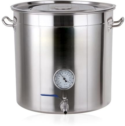 KUANGGE Brautöpfe und Kocheimer aus Edelstahl, Braukessel für zu Hause mit Thermometer und Kugelhahn, Brauerei-Maischebottich zum Brauen und Kochen, 17,7 Zoll/60 l