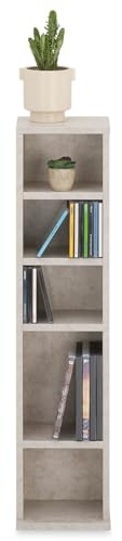 IDIMEX Étagère pour CD et DVD Melodie en Bois avec 5 étagères, 21 x 88 x 20 cm, Idéal pour rangements CD et DVD, Semi-modulable, Coloris béton