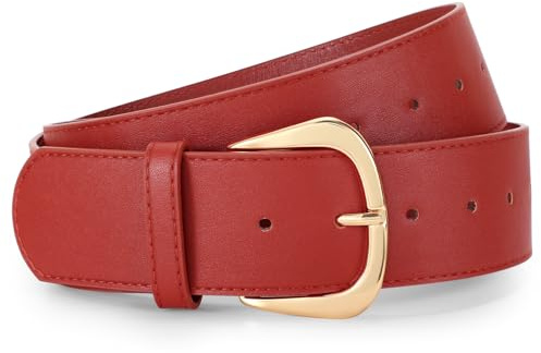 WERFORU Brett läderbälte för kvinnor med guldspänne, 4,8 cm brett, Röd röd, Fit Taillengröße 94-103cm