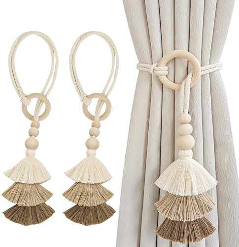 BSITSSS 2 Stück Vorhang Raffhalter, Dreieckige Fransen Raffhalter für Vorhänge, Niedlich Raffhalter für Gardinen, Boho Gardinenhalter, Vorhang Halter für Haus, Büro, Wohnzimmer, Fenster Dekoration