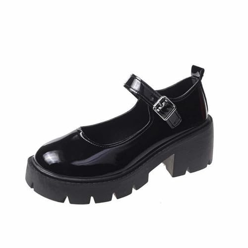 Dam chic plattform Mary Jane skor retro spännrem runda tår lägenheter lolita skor japanska prinsesskor med klack, läderskor lackläder promenadskor bekväma pumps