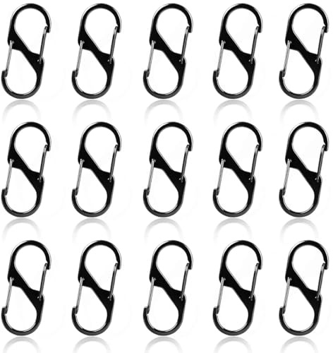 JYNVO 15 Pièces Mousquetons en Forme de S,Mousqueton Métal Mini S Forme, Double Clip à Ressort, Double Mousqueton, Clip Antivol pour Sac à Dos pour l'extérieur, la Randonnée et Le Camping,30MM