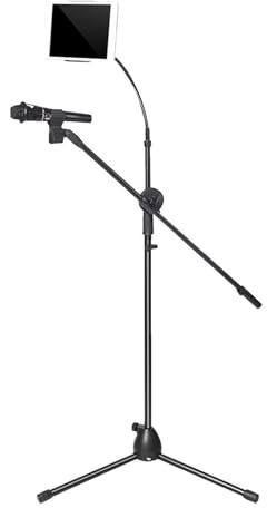 Boom Stand - Trípode de suelo 2 en 1 con altura ajustable y soporte giratorio, incluye soporte para teléfono para transmisión en, boda, escenario, canto, grabación de podcasts