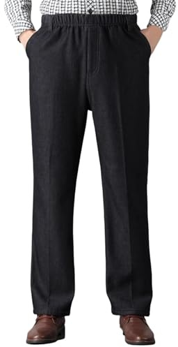 Jean thermique pour homme - Pantalon thermique doublé - Long hiver - Pantalon d'affaires épais - Doublure en peluche chaude - Pantalon de loisirs classique - Coupe droite - Pantalon d'affaires