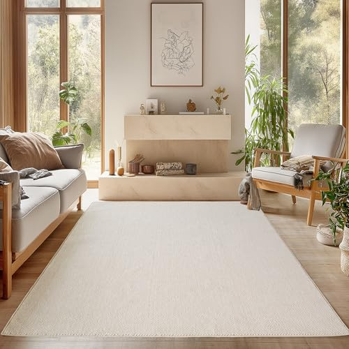 SIMPEX Teppich Creme 140x200, Bouclé Skandi-Look für Moderne, warme Wohnräume, weich & pflegeleicht im Alltag ideal für Wohnzimmer, Essbereich & Schlafzimmer