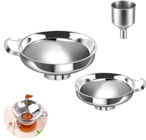 3 stycken trattkök, tratt i rostfritt stål, stor och liten och minitratt, fyllningstratt med handtag, för att fylla kryddor, vätskor, pulver, bönor, syltning.
