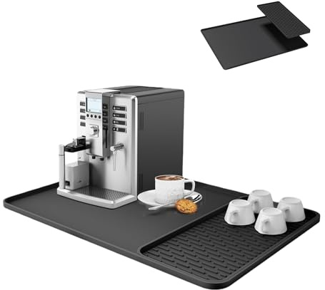 SUVEK Kaffematta, kaffemaskinsunderlägg och droppmatta 60 x 40 cm, värmebeständig halkfri vattentät, snabbtorkande silikonmatta, kaffekopp för porslin kök, svart