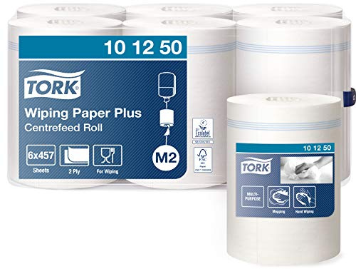 Tork 101250 Carta per asciugatura Plus Advanced, compatibile con il sistema M2 (ad estrazione centrale maxi), 2 veli, 1 x 6 rotoli (6 x 160 m), colore bianco